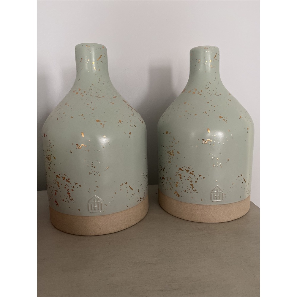 hearth and hand With magnolia Stoneware Vase Gold Sparked New Set Of Two